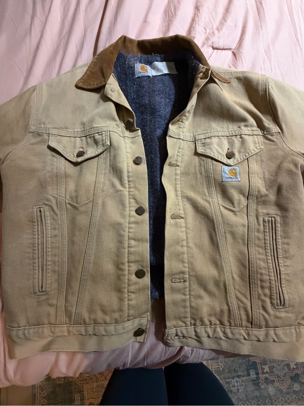 Vintage Carhartt Tan Canvas Lined Work Jacket with Brown Corduroy Collar